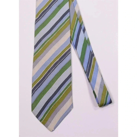Salvatore Ferragamo Blue-Green Striped Silk Necktie Tie - Picture 3 of 8